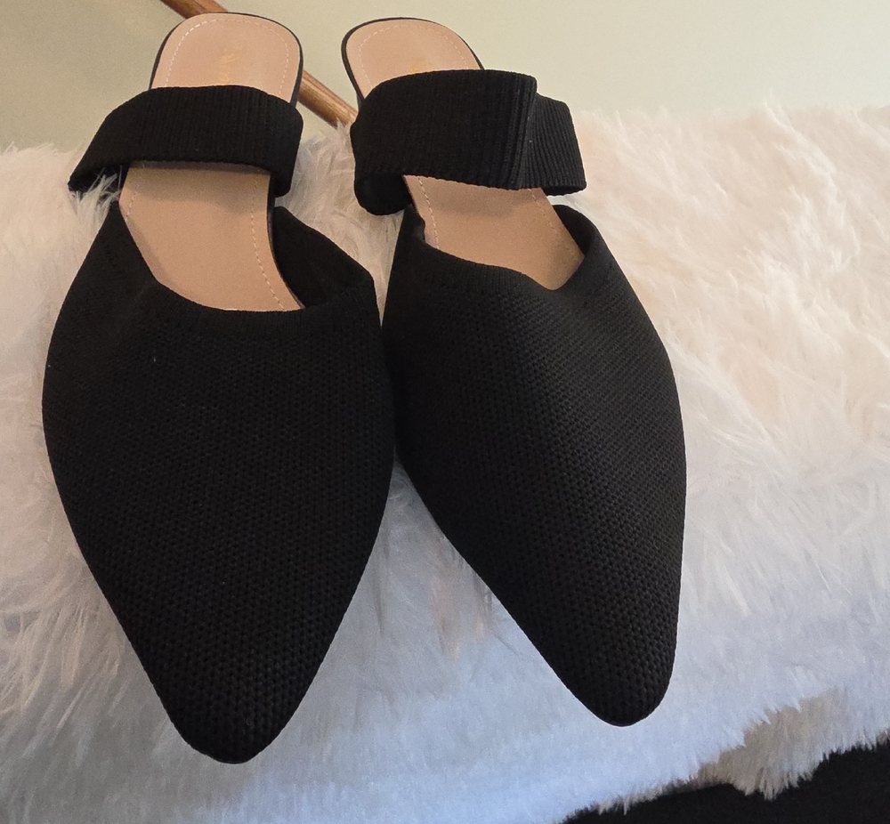Black Pointed Toe Slip-On Mules - Women's Fashion Flats